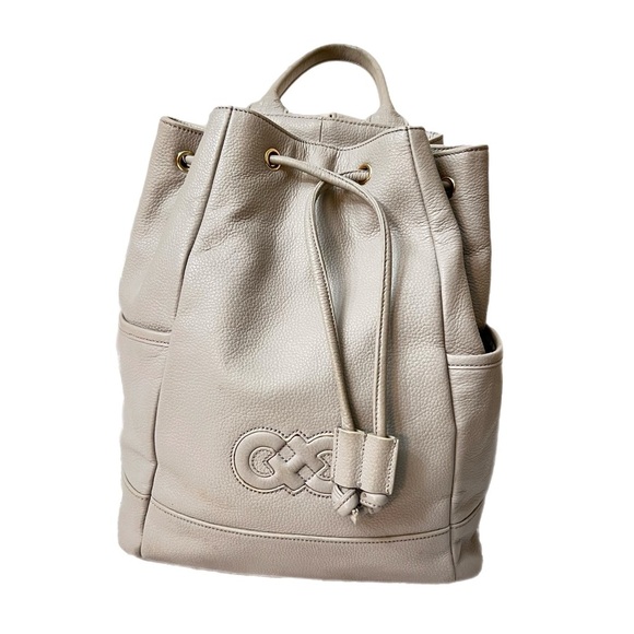 Cole Haan Gray Leather Drawstring Backpack - Picture 2 of 9